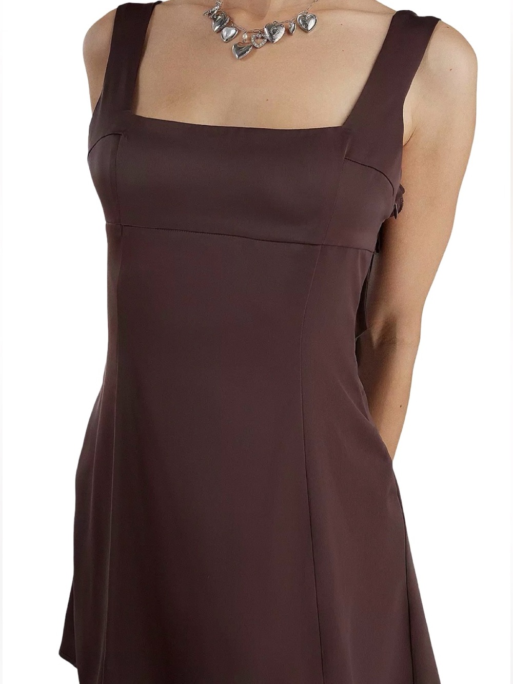 Urban Outfitters Brown Mini Dress Tie Strap A-Line Size Large - Picture 4 of 8